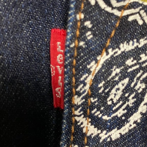 Levis Men Jean Shorts 504 Straight Dark Wash Paisley Pockets Denim Blue Sz 32x13 - Picture 6 of 15